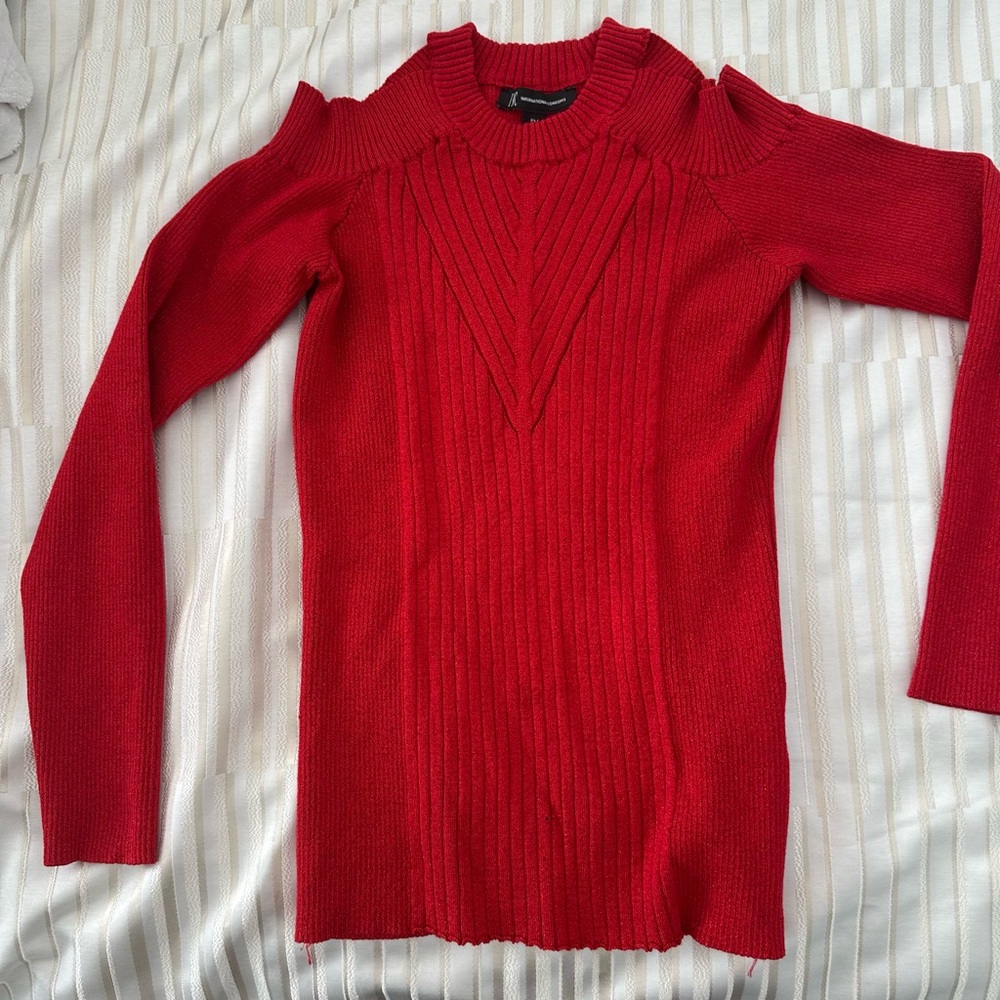 INC International Concepts Red Cold Shoulder Sweater